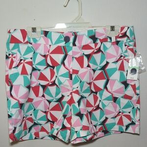 Crown & Ivy Pink White Green Umbrella Pattern Shorts 4.5" inseam Size 8 New NWT